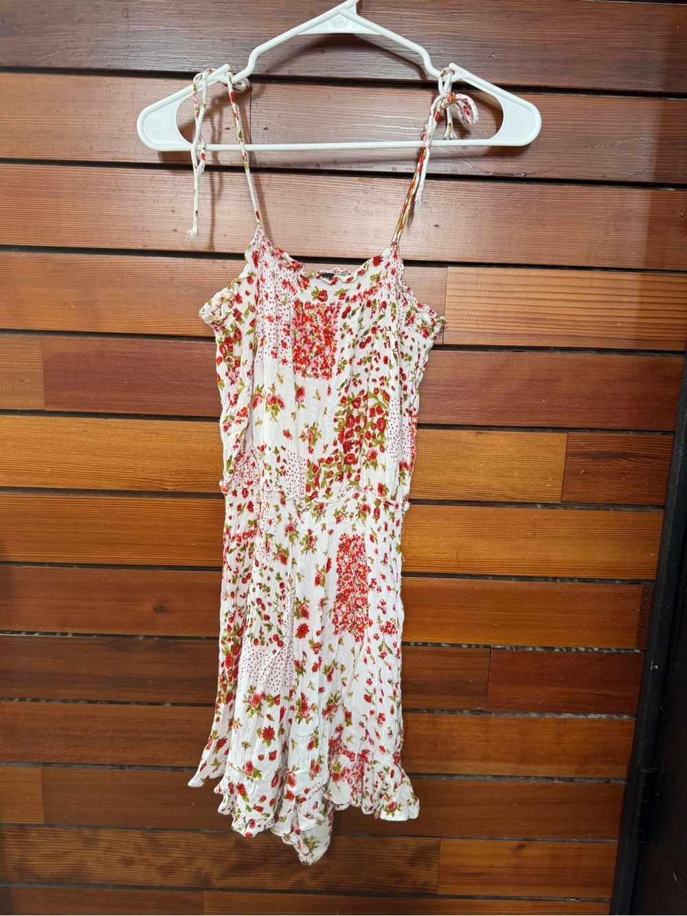 Floral Tie-Shoulder Sundress in White and Red
